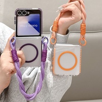Funda de Lujo para Samsung Z Flip 8, Doble Color, Marco de PC TPU TPE, Carga Magnética, Parte Trasera Transparente, Correa de Muñeca