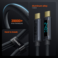 Cable Toocki PD de 240W con Carga Rápida Tipo-C a Tipo-C, Cable de Datos con Trenzado de Nailon y LED para iPhone y Laptop
