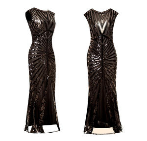 Retro Pailletten Lange Prom Jurken V-Hals Kralen Pailletten Gatsby Maxi Vrouwen Avondjurken - Product Image 4