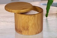 Boîte à épices en bois, assaisonnements, sucre, boîte ronde de 8.5Oz en bambou, boîte à sel et à poivre avec couvercles pivotants, vente en gros