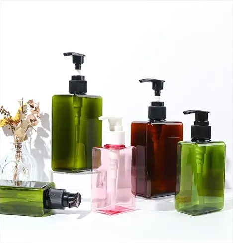 Factory Wholesale PET Plastic Shampoo Shower Gel Lubricant Essential Oil Empty Square Bottle