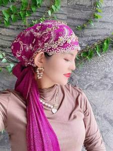 Ethnic style 102040 Islamic Muslim women's chemotherapy headwear cap solid color headscarf and <b>headband</b> - Product Image 5