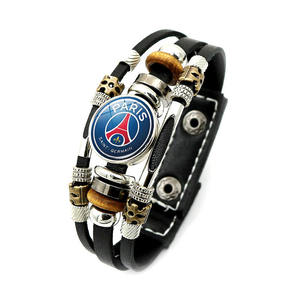 Bracciale con stemma di club di calcio europeo, design sole e luna, multistrato in kevlar e pietra naturale, gioiello da polso per uomo e donna - Product Image 1
