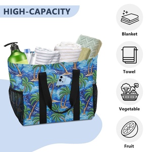 Colorful Tropical Palm Print <b>Large</b> Wide-open Foldable Summer <b>Beach</b> Utility <b>Bag</b> Collapsable <b>Beach</b> Tote Dust <b>Bag</b> with Mesh Pockets - Product Image 5