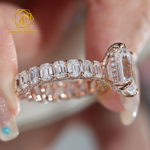 GIA IGI Certified CVD HPHT Lab Grown Diamante 14k 18k Anéis de Ouro Sólido 3CT 5CT D VS1 Emerald Cut Anel de Noivado Jóias - Product Image 2