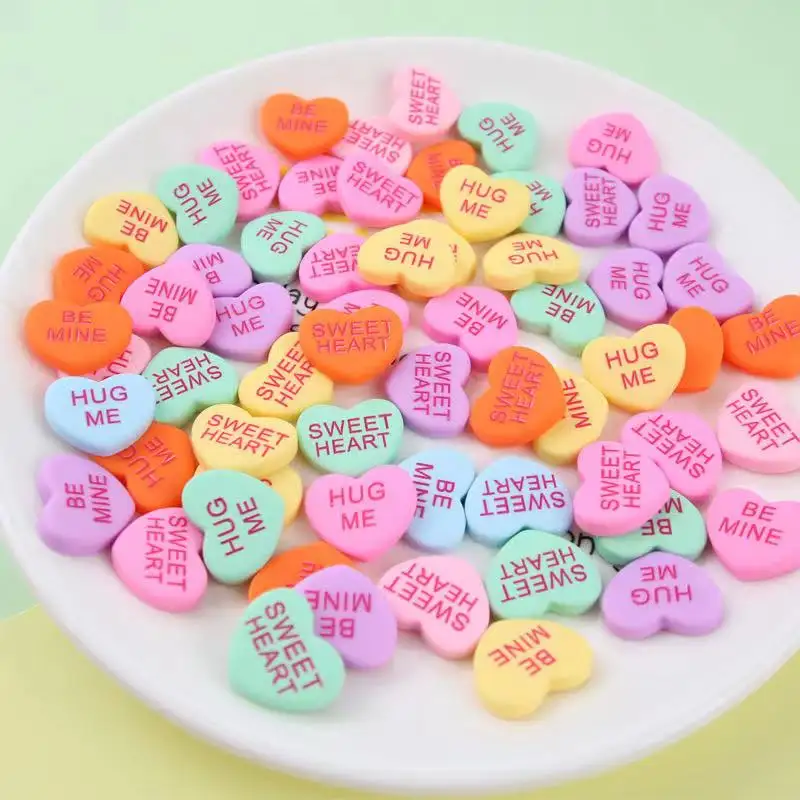 mix package heart with word shape resin flatbacks for diy scrapbooking