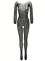 Combinaison en dentelle florale pour femmes, combinaison transparente à manches longues et entrejambe ouvert, lingerie