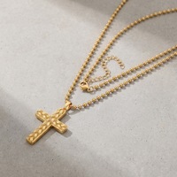 Collier pendentif croix punk en acier inoxydable plaqué or, motif chanvre créatif simple, chaîne carrée, cadeau pour homme, fiançailles