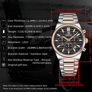 Montre chronographe sport pour homme, bracelet en acier inoxydable, multifonction, design à trois aiguilles, montre à quartz avec affichage du calendrier - Product Image 6