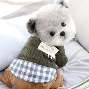 Dog Four Legged Clothes Autumn Winter Cotton Coat Green <b>Checkered</b> Cute Design For Small Dogs Puppy Thickened Warm Pet Wear - Product Image 3