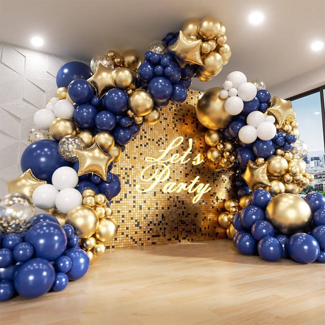 Navy Blue Theme Party Balloon Set Birthday Decoration Metallic Gold Balloon for Wedding Baby Shower Birthday Party Decoration
