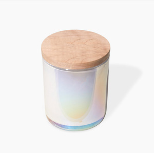 Iridescent Holographic Glass Candle <b>Jar</b> with <b>Wood</b> Lid Glitter Frosted Holder for Elegant Lanterns & Candles - Product Image 1
