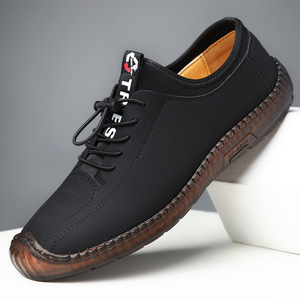 Mocassins en cuir décontractés pour hommes, marron, à enfiler, talon bas, cousus main, semelle souple, design tendance, origine Wenzhou - Product Image 3