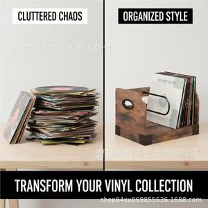 Caja de almacenamiento de discos de vinilo de madera, estante de escritorio de madera maciza para CD y revistas con asa de metal para uso en el hogar y la oficina - Product Image 5
