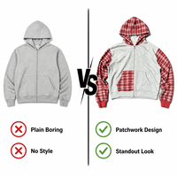 ZHILIAN Sudadera con capucha y cremallera completa, de tejido grueso, estilo urbano, con bolsillo canguro, diseño de patchwork a cuadros, Venta al por mayor, OEM, ODM, Marca privada