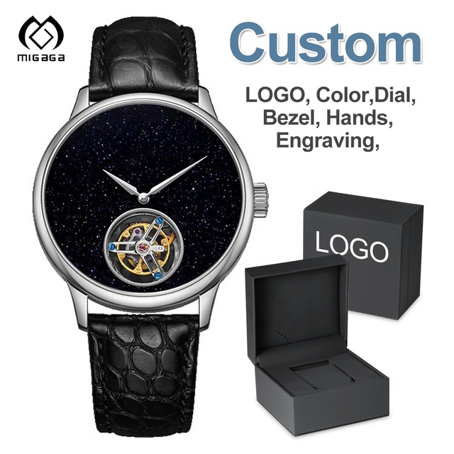 Wholesale High Quality Pointer Skeleton Black Leather Trap Luminous Watches 45 mm Tourbillon Movement Watch for Men Automatic