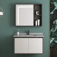 Vanity banyo beyaz ve gri sinterlenmiş taş dolap banyo aynası
