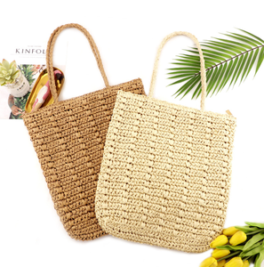 Bolso <span class=keywords><strong>de</strong></span> paja Natural tejida para mujer, bolsa <span class=keywords><strong>de</strong></span> gran capacidad para vacaciones, trenzada, portátil, venta al por mayor, para verano - Product Image 1