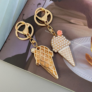 Porte-clés de luxe en gros, style coréen, crème glacée, avec strass brillants, en alliage, breloque de sac, pendentif mignon, cadeaux pour clés de voiture - Product Image 5