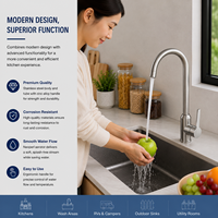 Robinet de cuisine moderne en acier inoxydable, monocommande, finition brossée, à poser sur comptoir, mitigeur eau chaude et froide