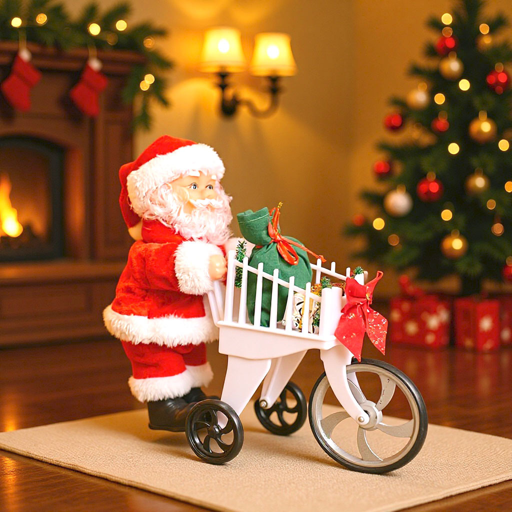 Père Noël poussant un chariot de courses