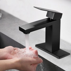 <span class=keywords><strong>Robinet</strong></span> de lavabo de salle de bain monocommande style rétro à poser sur le plan, finition noir mat, avec cartouche en laiton et bonde de vidange à levier, pour alimentation en <span class=keywords><strong>eau</strong></span> - Product Image 2