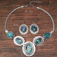 Chaîne de serpent ovale de style vintage ensemble boucles d'oreilles et collier en coquille d'ormeau bijoux pour femmes cadeau