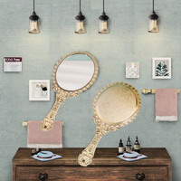 Miroir à Main Compact Ovale Doré Rétro Vintage Très Vendu, Petit Miroir de Maquillage Portable de Princesse en Argent Gaufré