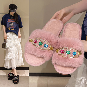 Maomao casa invernale da donna per pantofole moda transfrontaliera calda <span class=keywords><strong>con</strong></span> catena in metallo di cristallo e suola EVA vari colori - Product Image 3