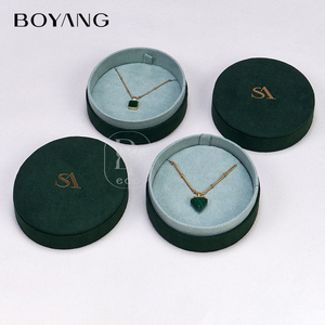 Boyang Custom New Design Luxury Green Oval <b>Earring</b> Necklace Packaging Velvet Jewelry <b>Box</b> - Product Image 3