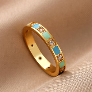 RAKOL RP5224 Newest Design Geometric Cubic Zirconia Fashion Jewelry 18k <b>Gold</b> Plated Women <b>Vintage</b> Enamel <b>Rings</b> Birthday Gifts - Product Image 1