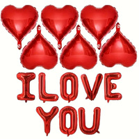 Vente en gros de 17 pièces/ensemble de ballons en feuille en forme de cœur sur le thème de la Saint-Valentin, avec inscription « Je t'aime » pour mariage, fête de la Saint-Valentin