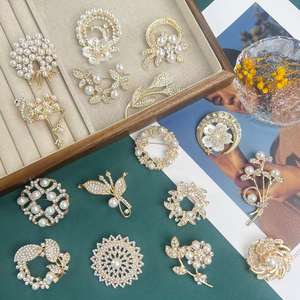 卸売ヴィンテージクリスタルアクリルビーズメタルブローチピンラインストーンジュエリーブローチ男性用女性ブローチヒジャーブピンアクセサリー - Product Image 5