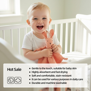 Serviette de toilette bébé en gaze de coton, forme lapin, en crêpe de coton-soie, apaisante pour le sommeil, pour essuyer la salive et comme couverture - Product Image 2