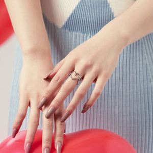 Dylam Simplicity Design S925 Silver Rhodium 18K Gold Plated Curve Geometric Heart Shape Hallow Out 5A Zirconia <b>Open</b> <b>Rings</b> - Product Image 2