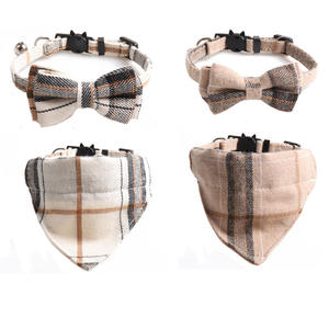 Venta al por mayor a cuadros pajarita conjunto raza pequeña lujo personalizado perro Bandana Collar gato Collar fabricante moda perro Collar - Product Image 1