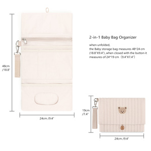 Sac de rangement pliable en coton pour couches, motif ours mignon, organisateur portable résistant à l'eau pour maman et bébé, sac de toilette suspendu - Product Image 4