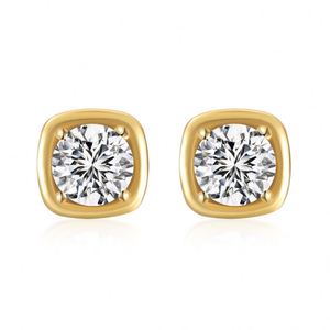 Dylam Classic Simplicity Design 18K Gold Plated 925 <b>Sterling</b> <b>Silver</b> Square Gold 5A Zirconia <b>Stud</b> Earrings for Women Daily Wear - Product Image 1
