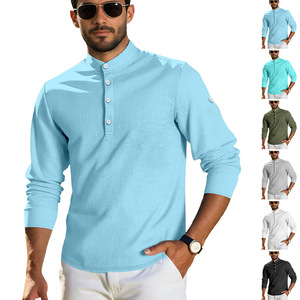Polo de Hombre con Textura Waffle, Manga Media, Cuello Alto con Botones, Transpirable, Casual, para Negocios, Corte Holgado, 100% Poliéster - Product Image 4