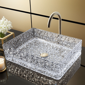 YIDA 세면대를위한 현대 투명 독립형 유리 싱크 욕실 디자인 카운터 화장대 분지 배수구 - Product Image 4