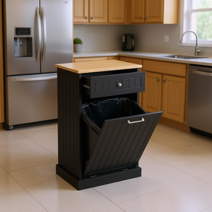Soporte para Basurero Independiente Negro, Mueble de Cocina con Cajón Abatible, Diseño Rústico, Almacenamiento - Product Image 2