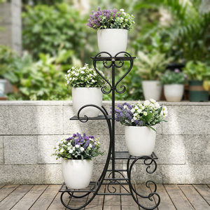 Vintage <b>Metal</b> <b>Flower</b> <b>Stand</b> 4 Tier Indoor Plant Rack Rustic Design Powder Coated Finish for Home Decor - Product Image 6