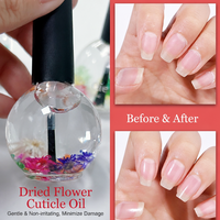 Huile revitalisante pour cuticules 15 ml ODM/OEM, marque privée, traitement réparateur pour ongles avec fleurs séchées, brosse, parfum fruité, vente en gros