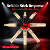 Baguettes de batterie MUSO 5A en hickory américain, pointe en bois, taille personnalisée, OEM ODM, vente en gros d'usine pour batteries acoustiques et électroniques