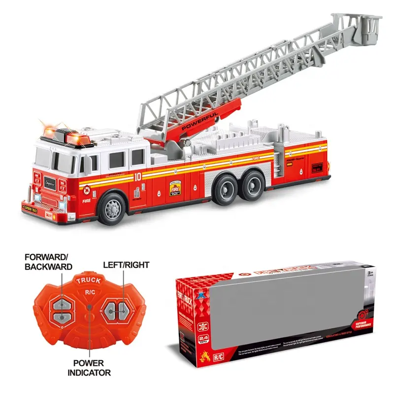 Camión de bomberos a Control remoto para niños, juguete con motor de rescate, totalmente funcional, con escalera extensible