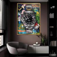 Nouvelle Peinture Murale de Luxe Pop Art Montre Diamant 5D Imprimée UV avec Lampe LED sur Toile de Verre, Taille Personnalisable, Décoration Intérieure