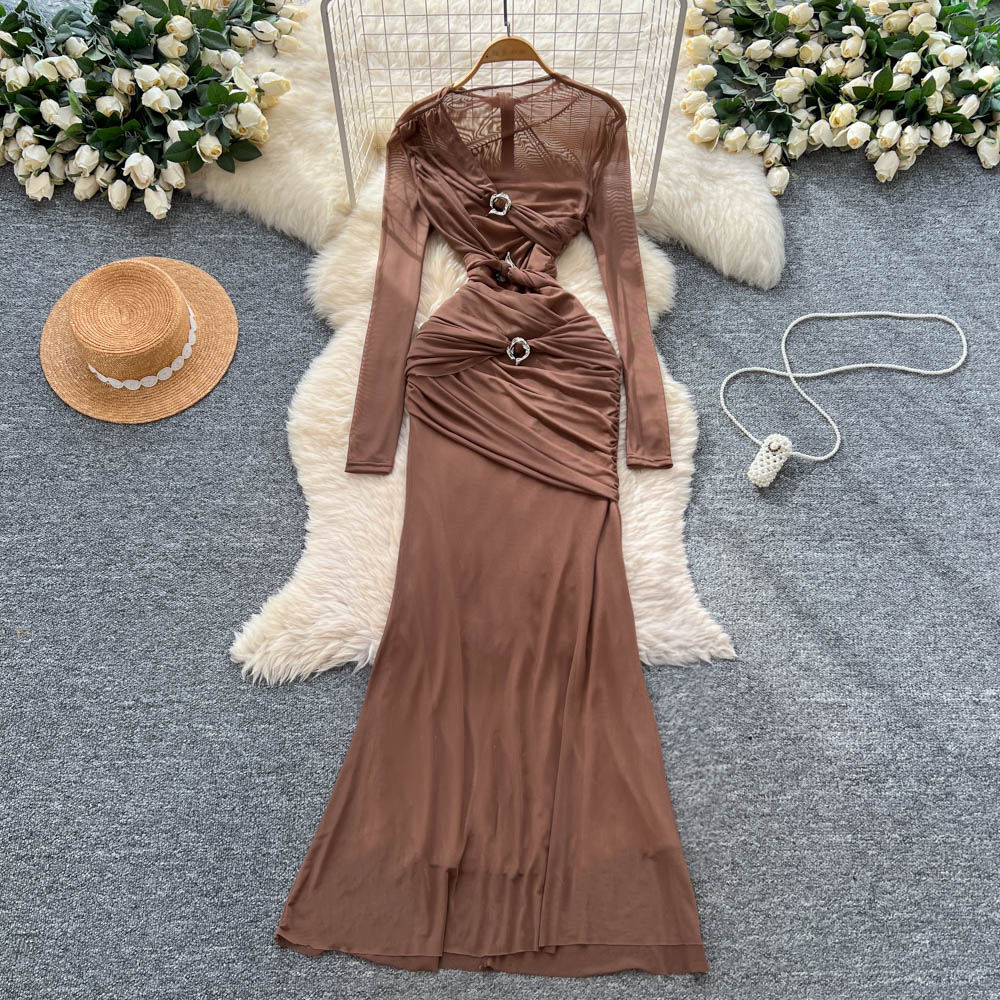 Women Maxi Net Dresses 2025 Elegant Long Gowns