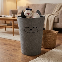 Panier de rangement cylindrique en feutre gris foncé avec broderie oreilles de chat mignonnes, grande capacité, pour linge de maison et organisateur pour enfants