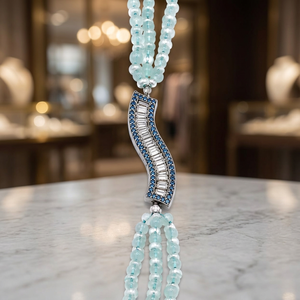 กำไลข้อมือชุบโรเดียมแบบกำหนดเอง ประดับมุกเม็ดเล็กสีน้ำเงินลายคลื่น  แบบสองเส้น  สำหรับผู้หญิง  เครื่องประดับหรูหรา  เรียบง่าย  ใส่ได้ทุกวัน  เหมาะสำหรับเจ้าสาว - Product Image 4