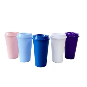 Yeni stil BPA ücretsiz kahve bardağı düz sıcak içecekler soğuk sıcak kullanımlık kahve fincanları 480ml kullanımlık plastik 16 oz bardak